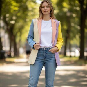 Colorblock Single Button Blazer Fully Lined Jacket